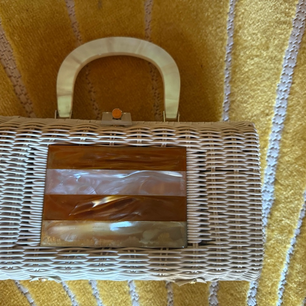 Wicker And Lucite Midcentury Art Deco Purse Unique Beautiful Work Of Art